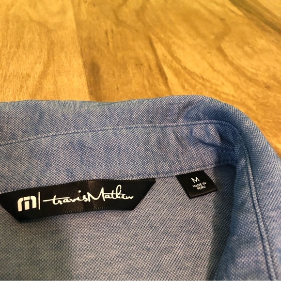 Travis Mathew Sentry Chest Logo Blue Short Sleeve Golf Shirt Polo Mens Medium - Picture 4 of 9